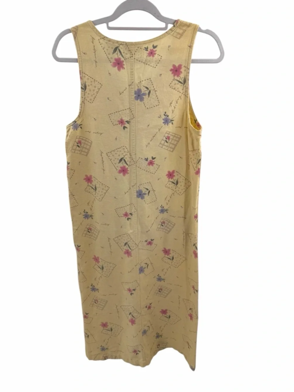 Erika Collection Linen Cotton‎ Yellow Floral Cottage Core Midi Shift Dress Small